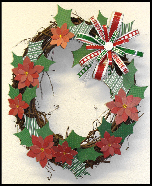 holly and poinsettia Christmas wreath