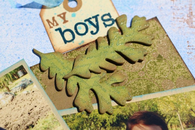 my boys -boy page,nature layout, scrapbook layout,clearsnap,colorbox,pigment ink,mixed media,mixd media inx,chalk ink,heat embossing,collaged page,tami sanders - leaves (1024x683)
