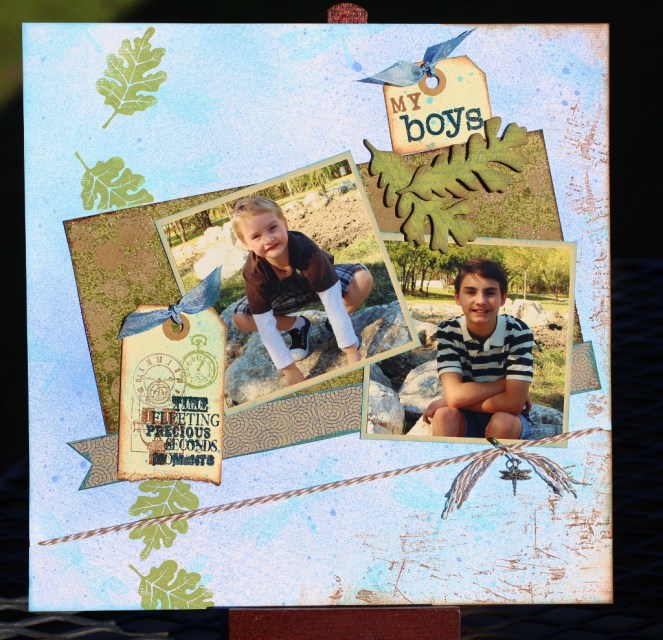my boys -boy page,nature layout, scrapbook layout,clearsnap,colorbox,pigment ink,mixed media,mixd media inx,chalk ink,heat embossing,collaged page,tami sanders -lo (1024x990)