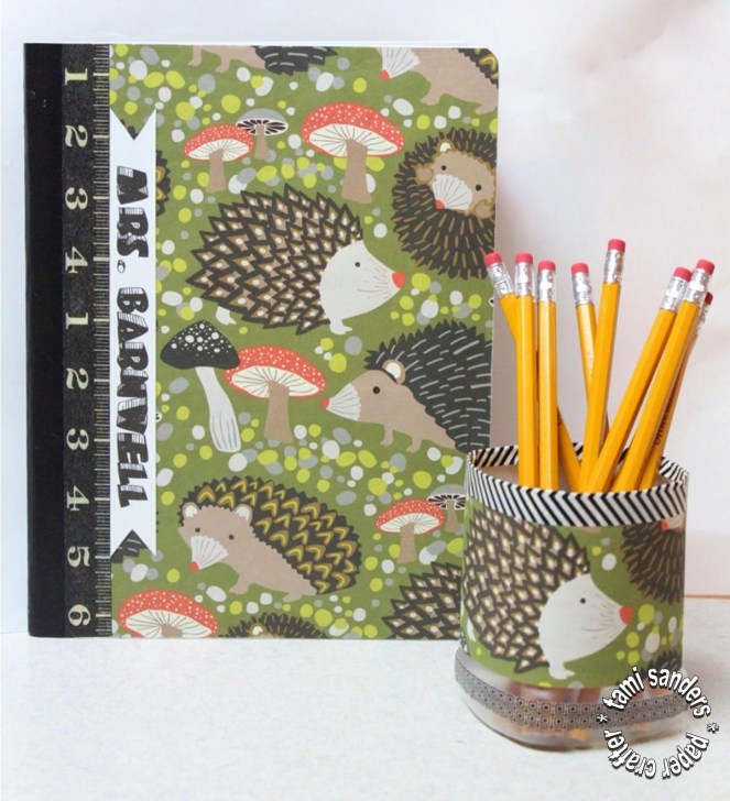 hedgehog card,paper craft,teacher card,teacher appreciation gift,tami sanders - composition book, pencil cup - shwm