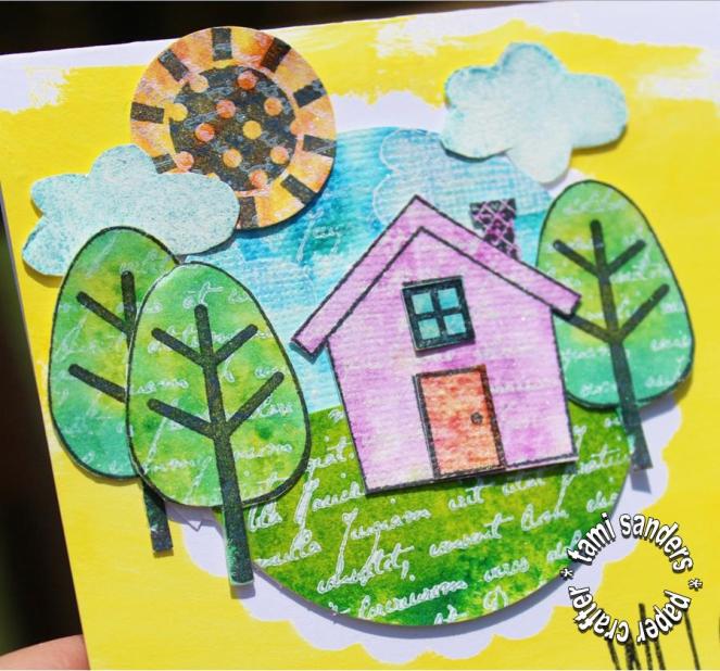 welcome card - clearsnap,cardmaker,blog hop,stamped card,stamping technique,home card,rollagraph,izink - tami sanders - cu wm