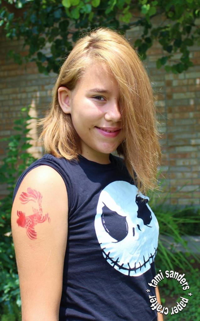 talias tattoo, TCW stencils, Clearsnap, ColorBox Temporary Tattoo Inkpad, Tattoo Inks, Tattoo stamping,stamped tattoo, temporary tattoo,kids tattoo,tcw stencils,the crafter's workshop,koi tattoo,koi stencil